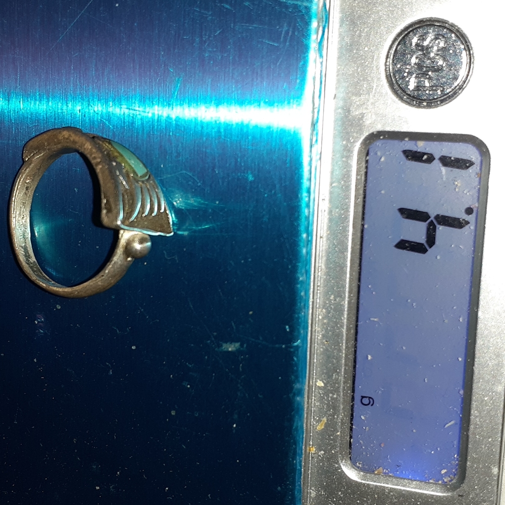 Vtg Real Bearclaw Inlaid Turquoise Sterling Ring - image 6